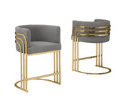 BS024 Art Deco Boucle Bar Stool with Sculptural Gold Triple-Rail Back