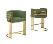 BS024 Art Deco Boucle Bar Stool with Sculptural Gold Triple-Rail Back