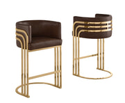 Art Deco Leathaire Bar Stool with Polished Gold Frame