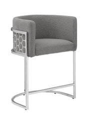 Modern Glam Teddy Fabric Bar Stool with Sculptural Chrome Honeycomb Back