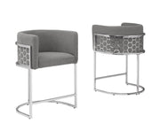 Modern Glam Teddy Fabric Bar Stool with Sculptural Chrome Honeycomb Back