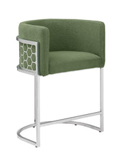 Modern Glam Teddy Fabric Bar Stool with Sculptural Chrome Honeycomb Back