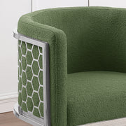 Modern Glam Teddy Fabric Bar Stool with Sculptural Chrome Honeycomb Back