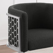 Modern Glam Teddy Fabric Bar Stool with Sculptural Chrome Honeycomb Back