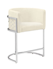 Modern Glam Teddy Fabric Bar Stool with Sculptural Chrome Honeycomb Back