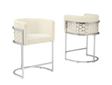 BS030 Single Modern Glam Teddy Fabric Bar Stool with Sculptural Chrome Honeycomb Back