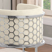 Modern Glam Teddy Fabric Bar Stool with Sculptural Chrome Honeycomb Back
