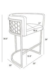 Modern Leathaire Bar Stool with Sculptural Gold Honeycomb Back