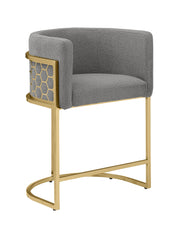 Modern Glam Teddy Fabric Bar Stool with Sculptural Gold Honeycomb Back