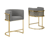 BS034 Single Modern Glam Teddy Fabric Bar Stool with Sculptural Gold Honeycomb Back