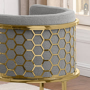 Modern Glam Teddy Fabric Bar Stool with Sculptural Gold Honeycomb Back