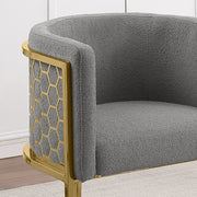Modern Glam Teddy Fabric Bar Stool with Sculptural Gold Honeycomb Back