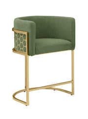 Modern Glam Teddy Fabric Bar Stool with Sculptural Gold Honeycomb Back