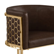 Modern Leathaire Bar Stool with Sculptural Gold Honeycomb Back