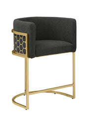 Modern Glam Teddy Fabric Bar Stool with Sculptural Gold Honeycomb Back