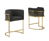 BS034 Single Modern Glam Teddy Fabric Bar Stool with Sculptural Gold Honeycomb Back