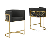 Modern Glam Teddy Fabric Bar Stool with Sculptural Gold Honeycomb Back