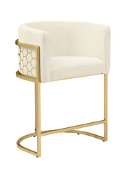 Modern Glam Teddy Fabric Bar Stool with Sculptural Gold Honeycomb Back