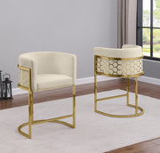 Modern Glam Teddy Fabric Bar Stool with Sculptural Gold Honeycomb Back