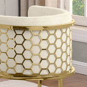 Modern Glam Teddy Fabric Bar Stool with Sculptural Gold Honeycomb Back