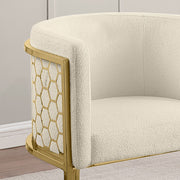 Modern Glam Teddy Fabric Bar Stool with Sculptural Gold Honeycomb Back