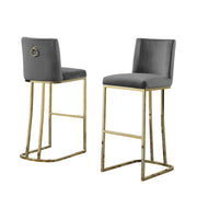 Tailored Velvet Bar Stool with Decorative Gold Ring Pull & Sled Base