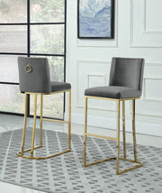 Tailored Velvet Bar Stool with Decorative Gold Ring Pull & Sled Base