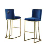 Tailored Velvet Bar Stool with Decorative Gold Ring Pull & Sled Base