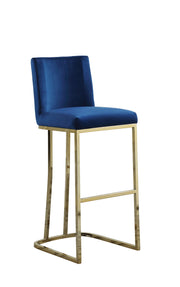 Tailored Velvet Bar Stool with Decorative Gold Ring Pull & Sled Base