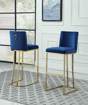 Tailored Velvet Bar Stool with Decorative Gold Ring Pull & Sled Base