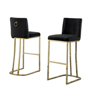 Tailored Velvet Bar Stool with Decorative Gold Ring Pull & Sled Base