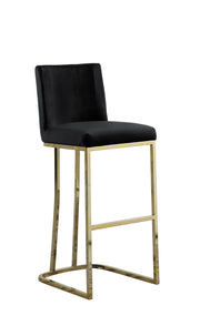 Tailored Velvet Bar Stool with Decorative Gold Ring Pull & Sled Base
