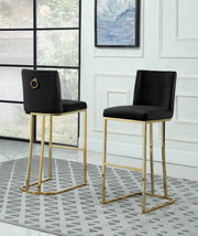Tailored Velvet Bar Stool with Decorative Gold Ring Pull & Sled Base