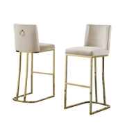 Tailored Velvet Bar Stool with Decorative Gold Ring Pull & Sled Base