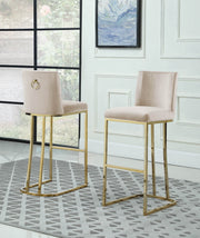 Tailored Velvet Bar Stool with Decorative Gold Ring Pull & Sled Base