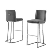Tailored Velvet Bar Stool with Decorative Chrome Ring Pull & Sled Base