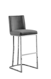 Tailored Velvet Bar Stool with Decorative Chrome Ring Pull & Sled Base