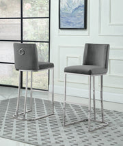 Tailored Velvet Bar Stool with Decorative Chrome Ring Pull & Sled Base