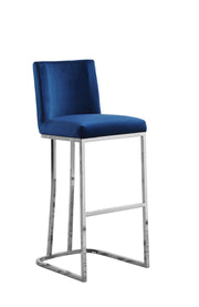 Tailored Velvet Bar Stool with Decorative Chrome Ring Pull & Sled Base