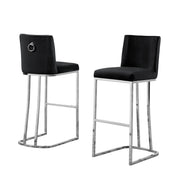 Tailored Velvet Bar Stool with Decorative Chrome Ring Pull & Sled Base