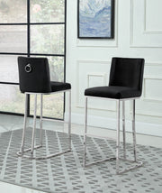 Tailored Velvet Bar Stool with Decorative Chrome Ring Pull & Sled Base