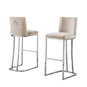 Tailored Velvet Bar Stool with Decorative Chrome Ring Pull & Sled Base