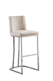 Tailored Velvet Bar Stool with Decorative Chrome Ring Pull & Sled Base