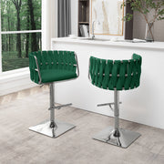 Modern Woven Swivel Bar Stool with Adjustable Chrome Square Base