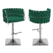 Modern Woven Swivel Bar Stool with Adjustable Chrome Square Base