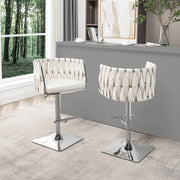 Modern Woven Swivel Bar Stool with Adjustable Chrome Square Base