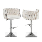 Modern Woven Swivel Bar Stool with Adjustable Chrome Square Base