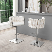Modern Woven Swivel Bar Stool with Adjustable Chrome Square Base