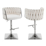 BS149 Modern Woven Swivel Bar Stool with Adjustable Chrome Square Base