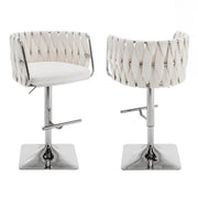 Modern Woven Swivel Bar Stool with Adjustable Chrome Square Base
